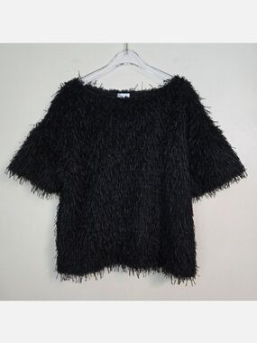 Zara Kids Black String Eyelash Textured Short Sleeve Top, Size 9 ~ EUC